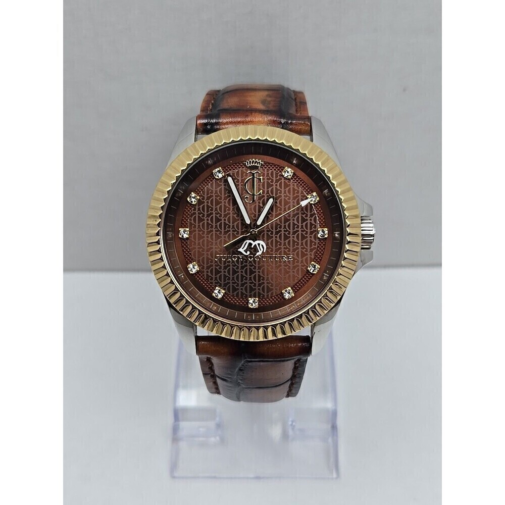 Juicy Couture Brown Dial Fluted Bezel Leather Strap Quartz Watch New Battery